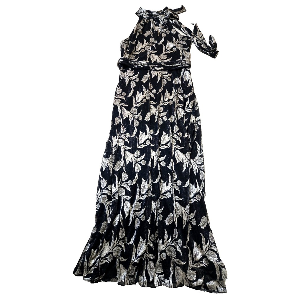 Betsy&Adam Black Gold Metallic Floral Sheath Gown Women's 16 Black/Gold NWT - Picture 5 of 16
